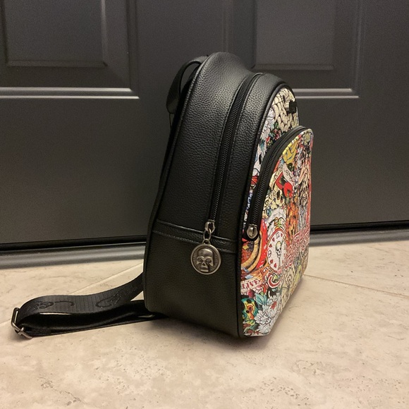 Ed Hardy womens Cara tattoo print backpack design w iconic skull, tiger artwork.